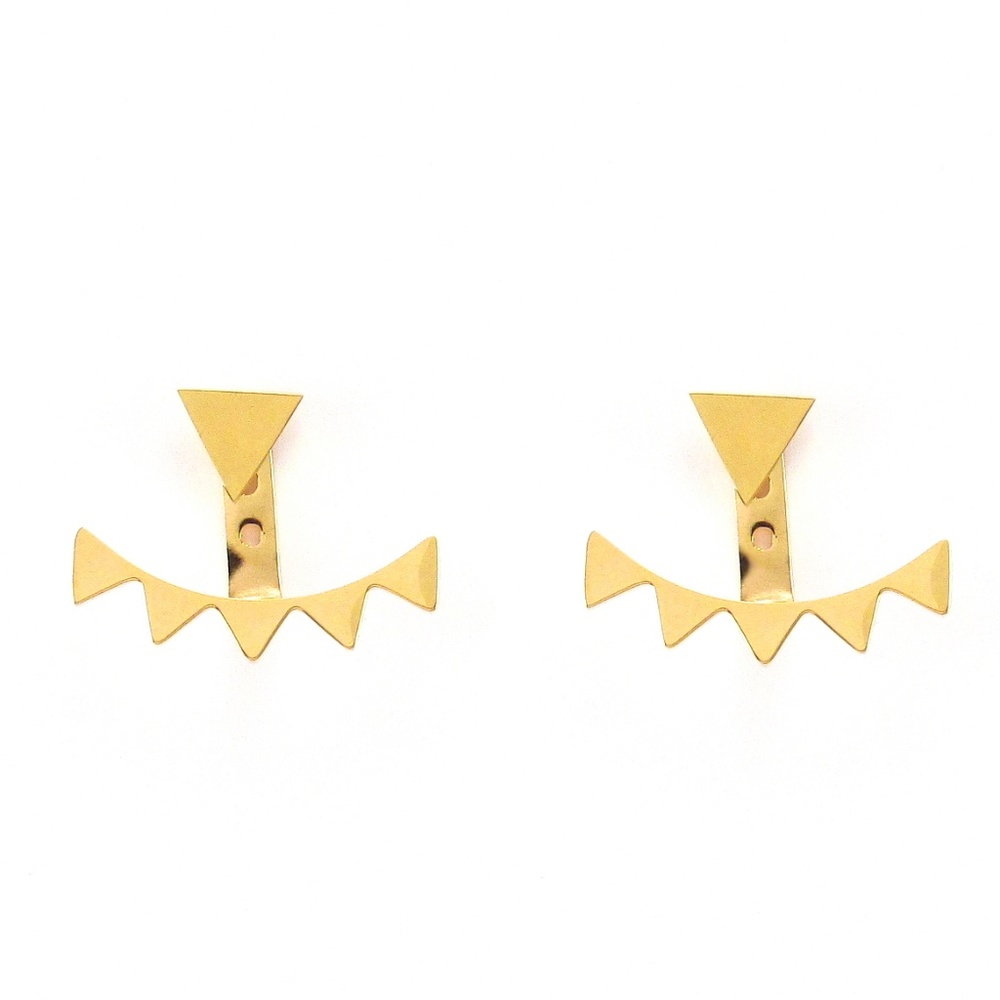 Gold Triangle Ear Jacket Earrings Spikes Geometric